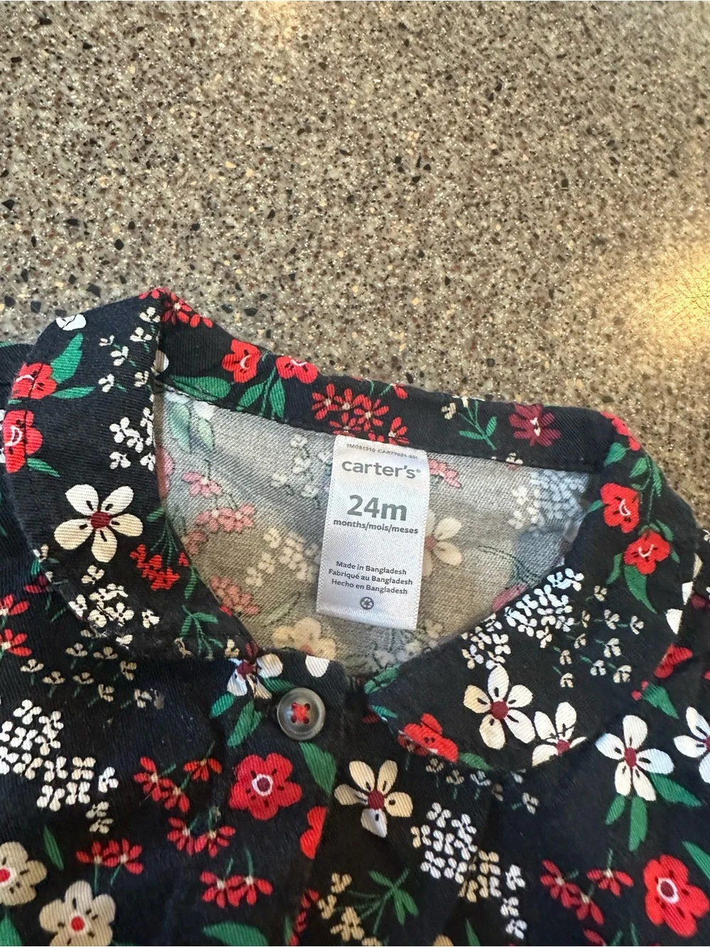 Carter's Navy Floral Button-Front Peplum Long-Sleeve Top